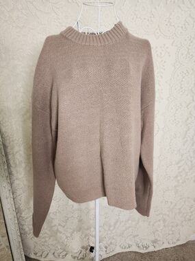 Cozy Rounded Mock Neck Sweater in Taupe